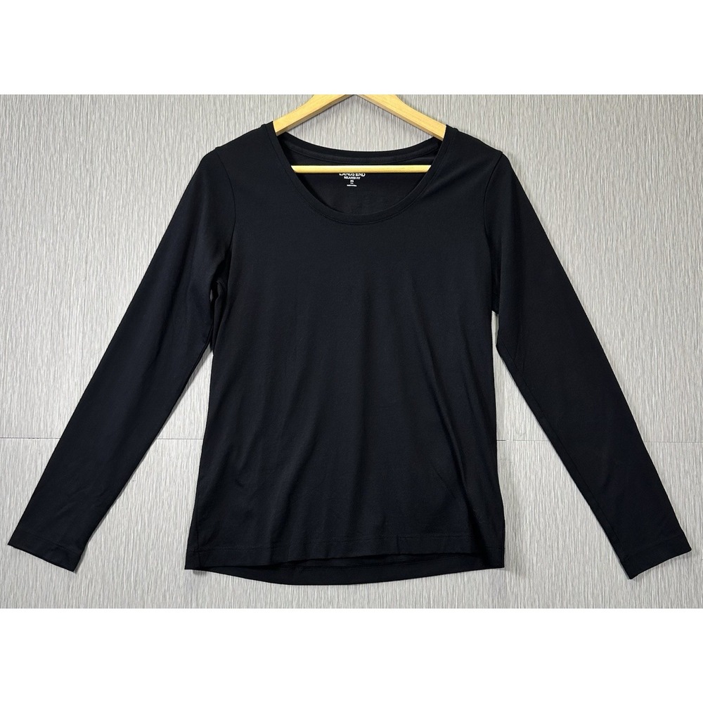 Lands' End Size Jersey Knit Top, Crew Neck, Long Sleeves , Black - XS
